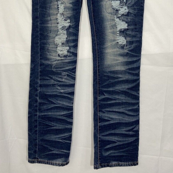 CJ Black Premium Mens Distressed Slim Flex Mid Rise Jeans Dark Blue 34 X 34 - Picture 2 of 7